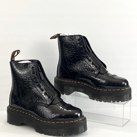 NEW SINCLAIR LEOPARD EMBOSS PATENT LEATHER PLATFORM BOOTS - Picture 4 of 9